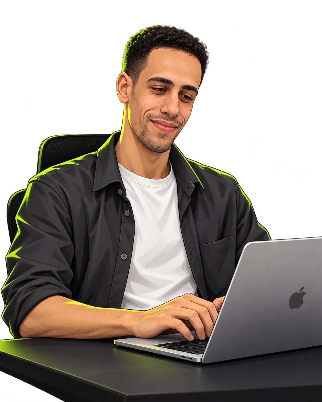 Ashraf Qopiah working at a laptop